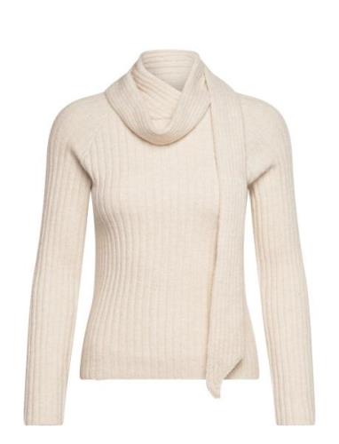 Yasmanda Scarf Ls Knit - Ka Tops Knitwear Jumpers Beige YAS