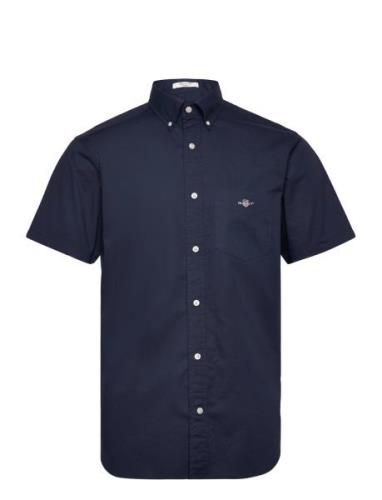 Reg Poplin Ss Shirt Tops Shirts Short-sleeved Navy GANT