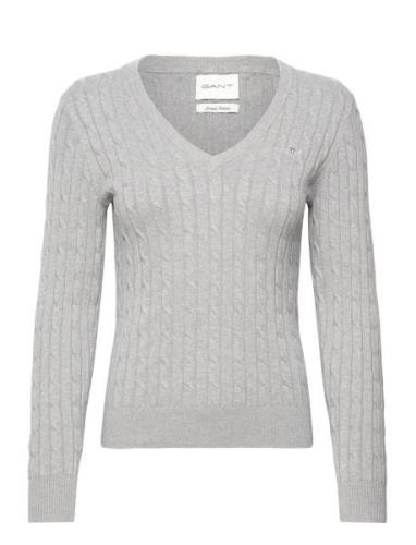 Stretch Cotton Cable V-Neck Tops Knitwear Jumpers Grey GANT