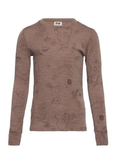 Top Merino Wool Aop Tops T-shirts Long-sleeved T-shirts Brown Lindex