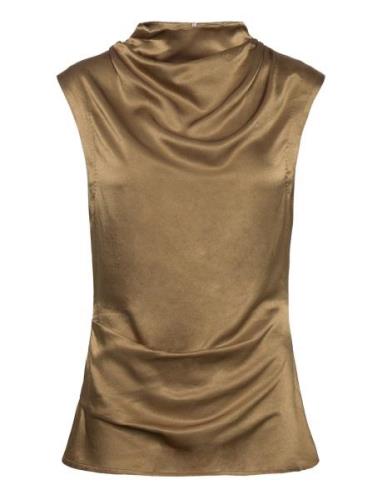 2Nd Portia Tt - Satin Ease Tops Blouses Sleeveless Brown 2NDDAY