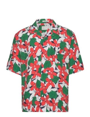 Rel Viscose Floral Print Ss Shirt Tops Shirts Short-sleeved Green GANT