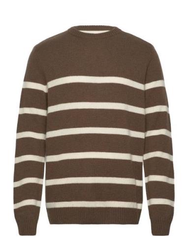 Akrico Stripe Lambswool Tops Knitwear Round Necks Brown Anerkjendt