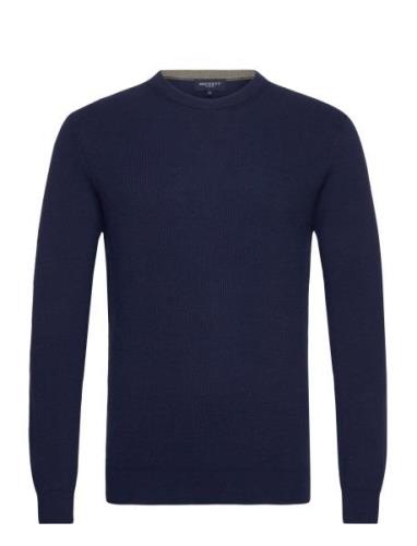 Rib Knit Crew Tops Knitwear Round Necks Navy Hackett London