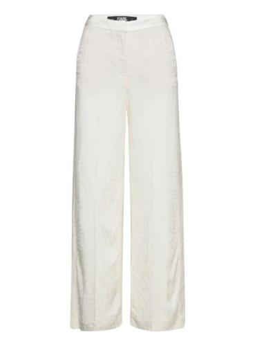 Logo Tailored Pants Bottoms Trousers Wide Leg White Karl Lagerfeld