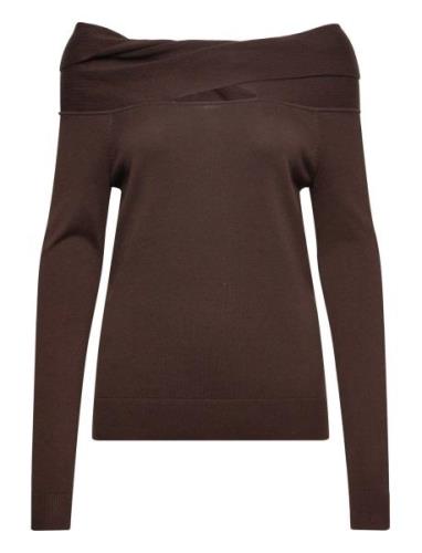 Twist-Front Off-The-Shoulder Jumper Tops Knitwear Jumpers Brown Lauren...