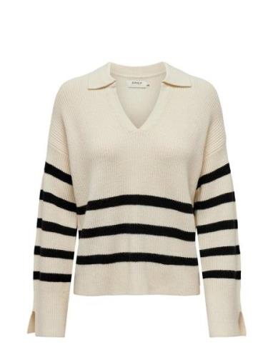 Onlmonna Ls Split Neck Collar Knt Tops Knitwear Jumpers Cream ONLY