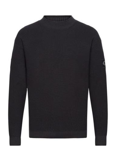 Badge Relaxed Sweater Tops Knitwear Round Necks Black Calvin Klein Jea...