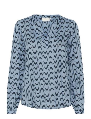 Kamira Plain Weave Shirt Printed Tops Shirts Long-sleeved Blue Kaffe