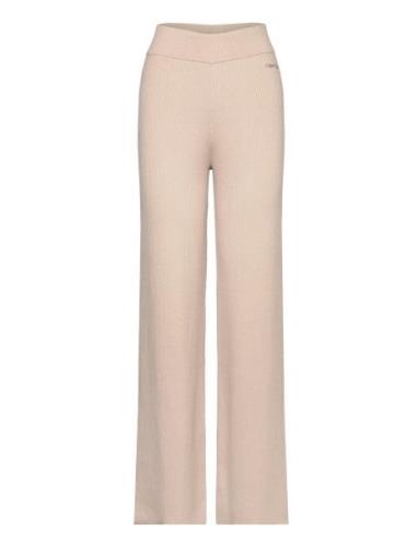 Essential Rib Wide Leg Pant Bottoms Trousers Wide Leg Beige Calvin Kle...