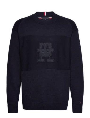 Monogram Crew Neck Tops Knitwear Round Necks Navy Tommy Hilfiger