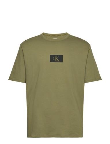 S/S Crew Neck Tops T-shirts Short-sleeved Khaki Green Calvin Klein