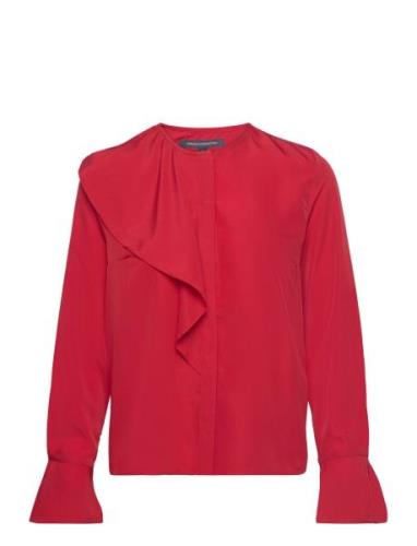 Crepe Light Asymm Frill Shirt Tops Blouses Long-sleeved Red French Con...