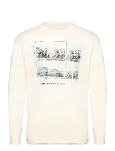 Printed Longsleeve Tops T-shirts Long-sleeved Cream Tom Tailor