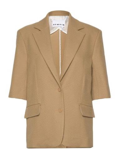 Weave Short Sleeve Blazer Blazers Single Breasted Blazers Beige REMAIN...