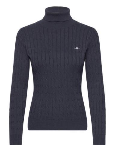 Stretch Cotton Cable Turtleneck Tops Knitwear Turtleneck Blue GANT