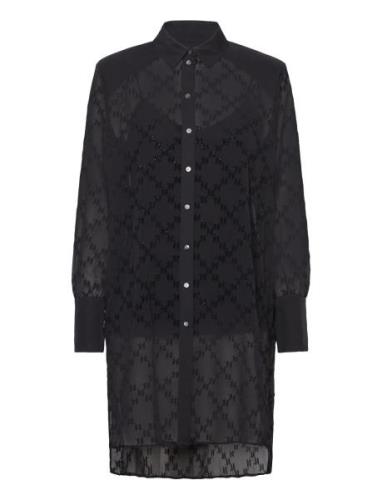 Monogram Glitter Flock Tunic Tops Shirts Long-sleeved Black Karl Lager...