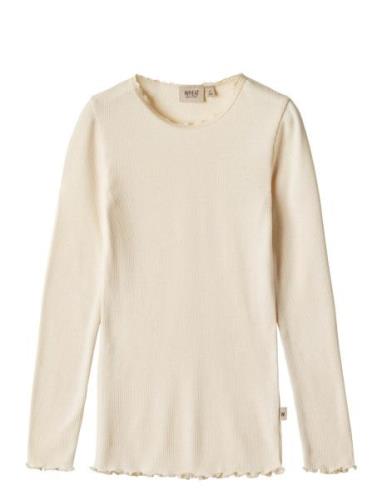 Rib T-Shirt L/S Reese Tops T-shirts Long-sleeved T-shirts Cream Wheat