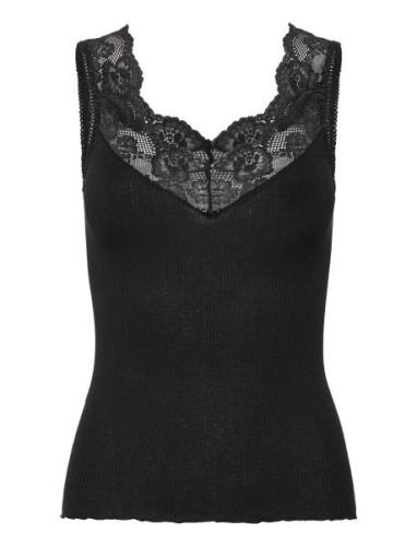 Silk Top W/ Lace Tops T-shirts & Tops Sleeveless Black Rosemunde