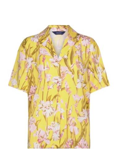 Rel Iris Print Ss Pyjama Shirt Tops Shirts Short-sleeved Yellow GANT