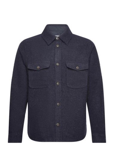 Lennon Bouclé Overshirt Tops Overshirts Navy Les Deux