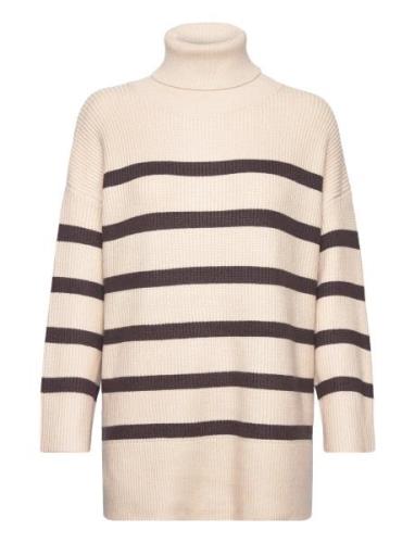 Shadow Knit Stripe Tops Knitwear Turtleneck Beige Moshi Moshi Mind