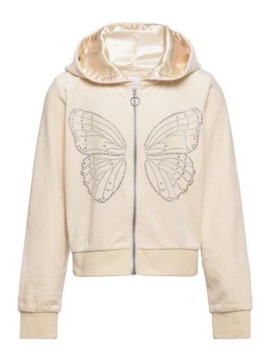 Velour Hoodie With Rhinest S Tops Sweat-shirts & Hoodies Hoodies Cream...