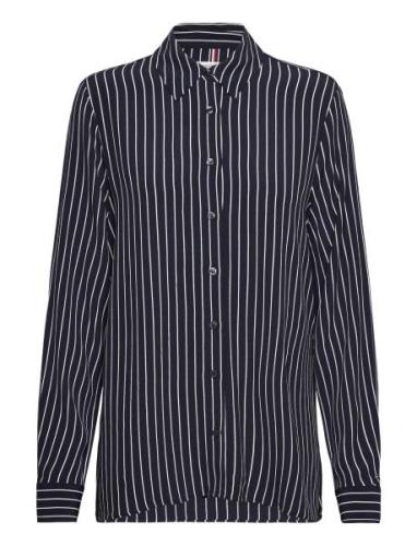 Fluid Viscose Crepe Shirt Tops Shirts Long-sleeved Navy Tommy Hilfiger