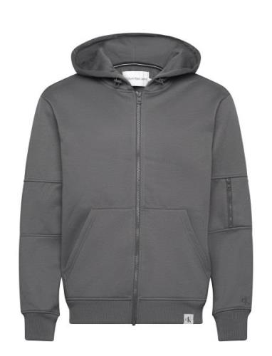 Woven Tab Zip Through Hoodie Tops Sweat-shirts & Hoodies Hoodies Grey ...