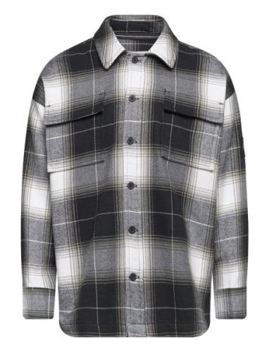 Checked Flannel Overshirt Tops Shirts Long-sleeved Shirts Black Calvin...