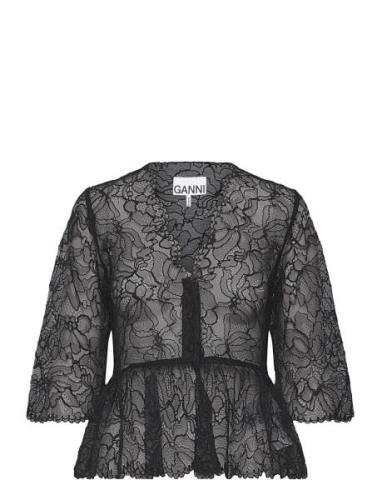 Light Lace Tops Blouses Long-sleeved Black Ganni