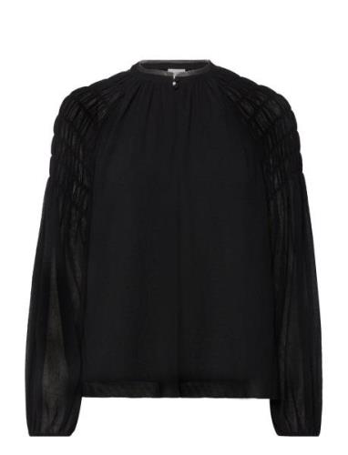 D6Aubrey Smocked Blouse Tops Blouses Long-sleeved Black Dante6