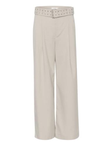 Edithagz Hw Pants Bottoms Trousers Wide Leg Beige Gestuz