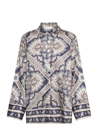 Felicia Printed Over D Shirt Tops Shirts Long-sleeved Blue Malina