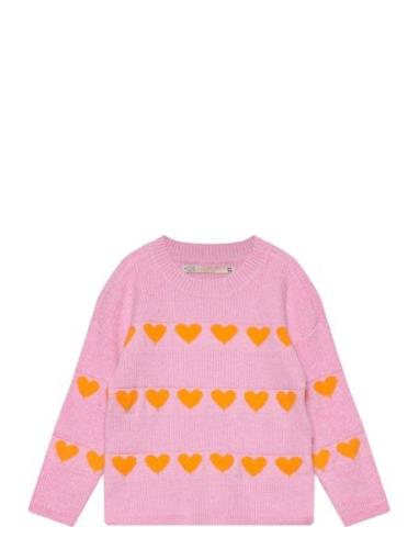 Kmgdana L/S Heart O-Neck Knt Tops Knitwear Pullovers Pink Kids Only