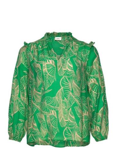 Carbetsey L/S Frill Top Aop Tops Blouses Long-sleeved Green ONLY Carma...