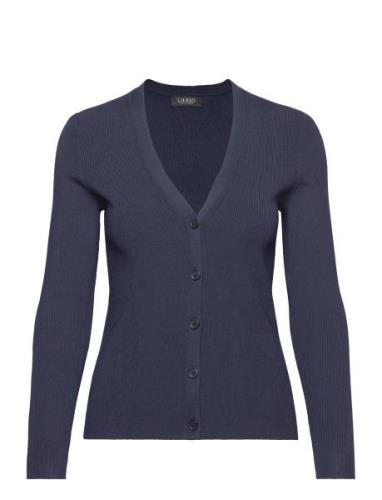 Ribbed V-Neck Cardigan Tops Knitwear Cardigans Navy Lauren Ralph Laure...