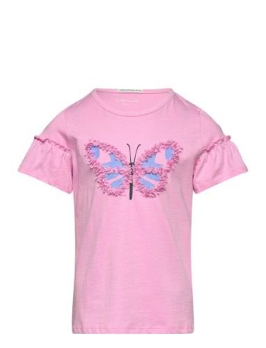 Ruffle Artwork T-Shirt Tops T-shirts Short-sleeved Pink Tom Tailor