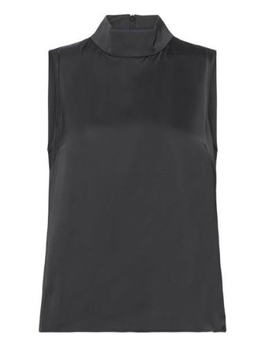 Tiny Satin Top Tops Blouses Sleeveless Black Marville Road