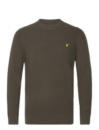 Grid Knit Crew Neck Jumper Tops Knitwear Round Necks Green Lyle & Scot...