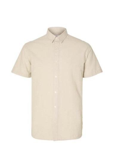 Slhregkylian-Linen Shirt Ss Classic Tops Shirts Short-sleeved Beige Se...