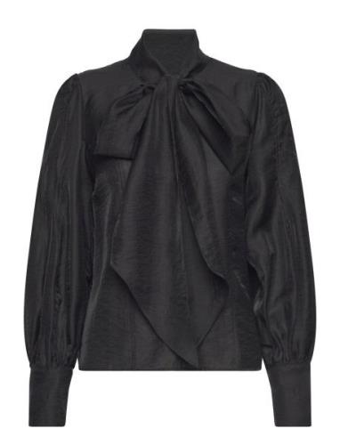 Blouse With Detachable Bow Tops Blouses Long-sleeved Black IVY OAK