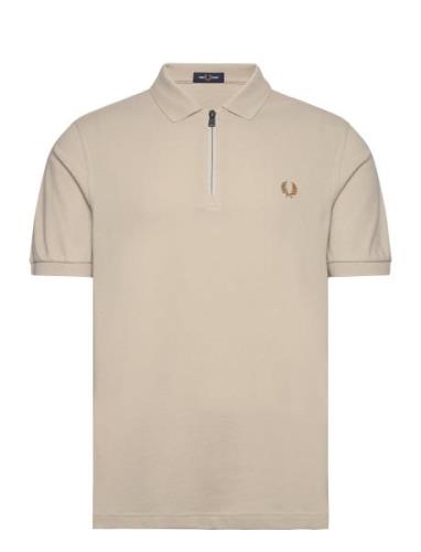 Sport 1 Zip Neck Polo Tops Polos Short-sleeved Beige Fred Perry