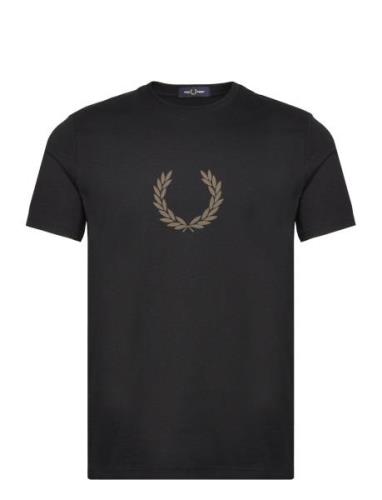 Flocked Laurel W Gra Tee Tops T-shirts Short-sleeved Black Fred Perry