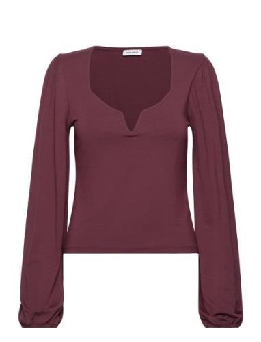 Rudina Puff Sleeve Top Tops T-shirts & Tops Long-sleeved Burgundy Bubb...