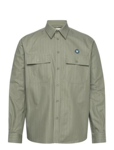 Carson Herringb Shirt Tops Shirts Casual Khaki Green Double A By Wood ...