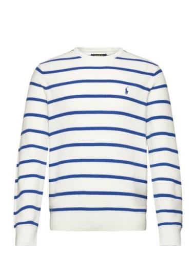 Striped Mesh-Knit Cotton Sweater Tops Knitwear Round Necks White Polo ...