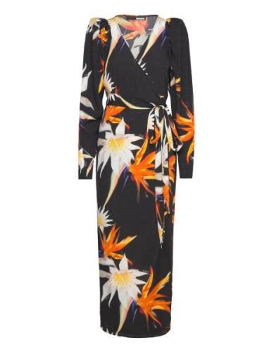 Print Midi Wrap Dress Designers Knee-length & Midi Black ROTATE Birger...