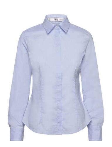 Fitted Cotton Shirt Tops Shirts Long-sleeved Blue Mango