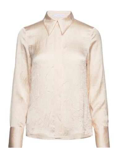 Satin Textured Shirt Tops Shirts Long-sleeved Beige Mango